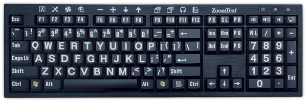 ZoomText Large Print Keyboards for PC (Black with White Keys) - NY Low Vision
